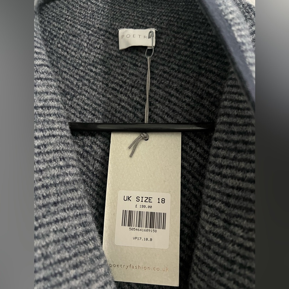 NWT POETRY FUNNEL-NECK COAT BOILED WOOL US SIZE 14 XXL NAVY & WHITE Long Sweater - Picture 13 of 16